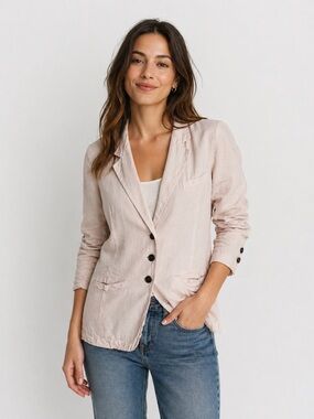 Current Elliott Old World Blazer Jacket Size 1 Small Cream Tencel Lagenlook Boho